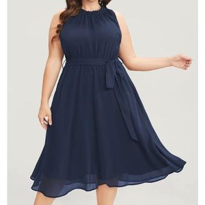BLOOMCHIC size 2x 18/20 Navy Blue Belted Mock Neck Sleeveless Dress NWT.